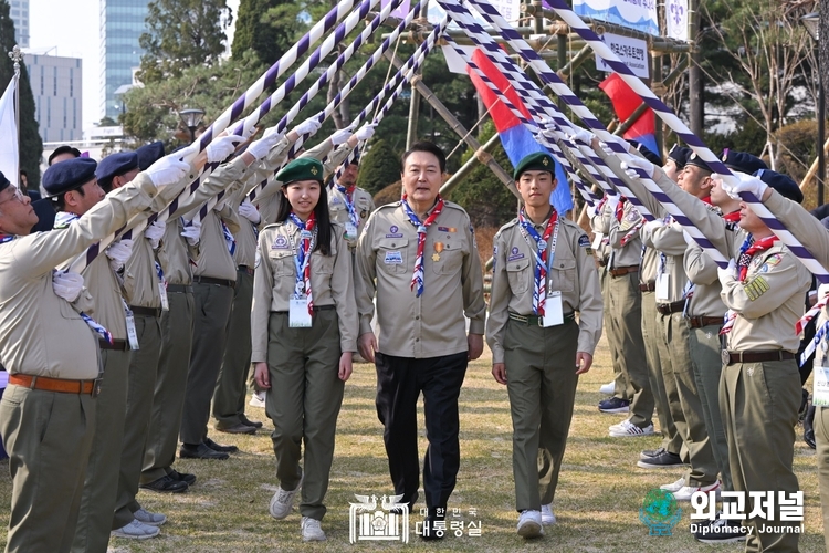  윤석열 대통령이 29일 오후 한국스카우트연맹 명예총재로 추대되었다.(사진=대통령실 제공)
