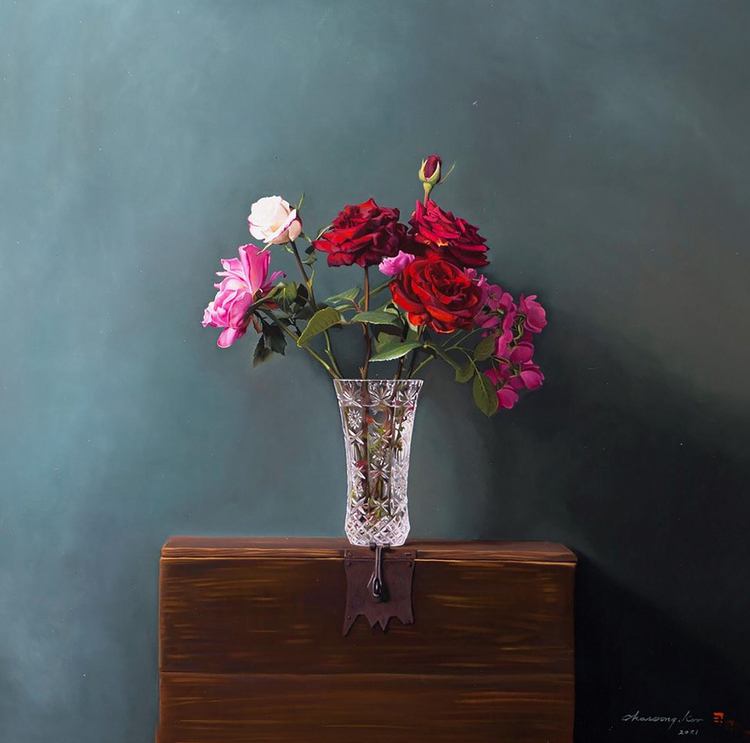  Flowers of a crystal bottle, 90.0 x 72.7, oil on canvas