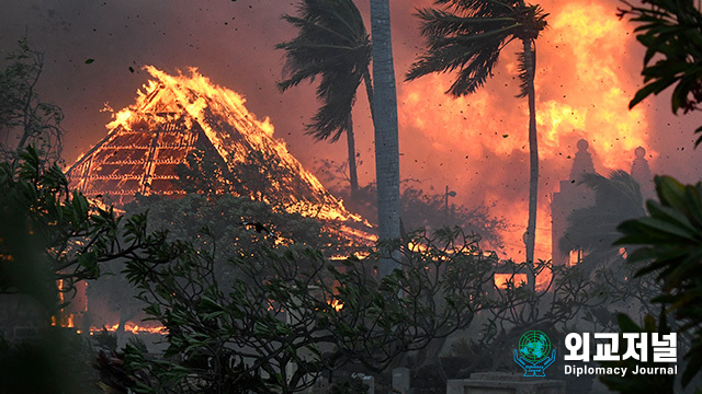 The Korean government has decided to provide US$2 million in humanitarian assistance for Hawaii to help respond to damage from the fires on Maui island. The pictured is the fires on Mauri Island.