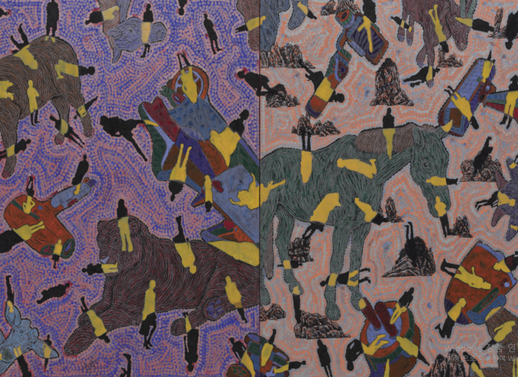 (5대) 허진 유전15, 한지에 수묵채색 및 아크릴, 1992, 36 0x 450cm