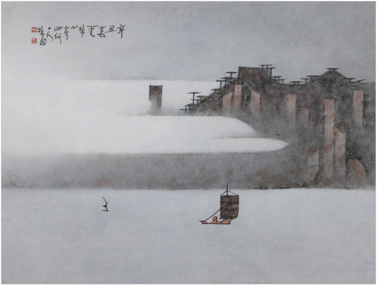 (4대) 임전 허문, 강무 , 지본 수묵담채, 2021, 60 × 45cm