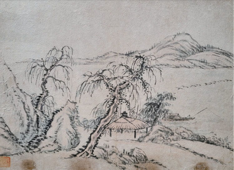 (1대) 추성조어, 지본 수묵담채 , 중년대, 42 x 31cm