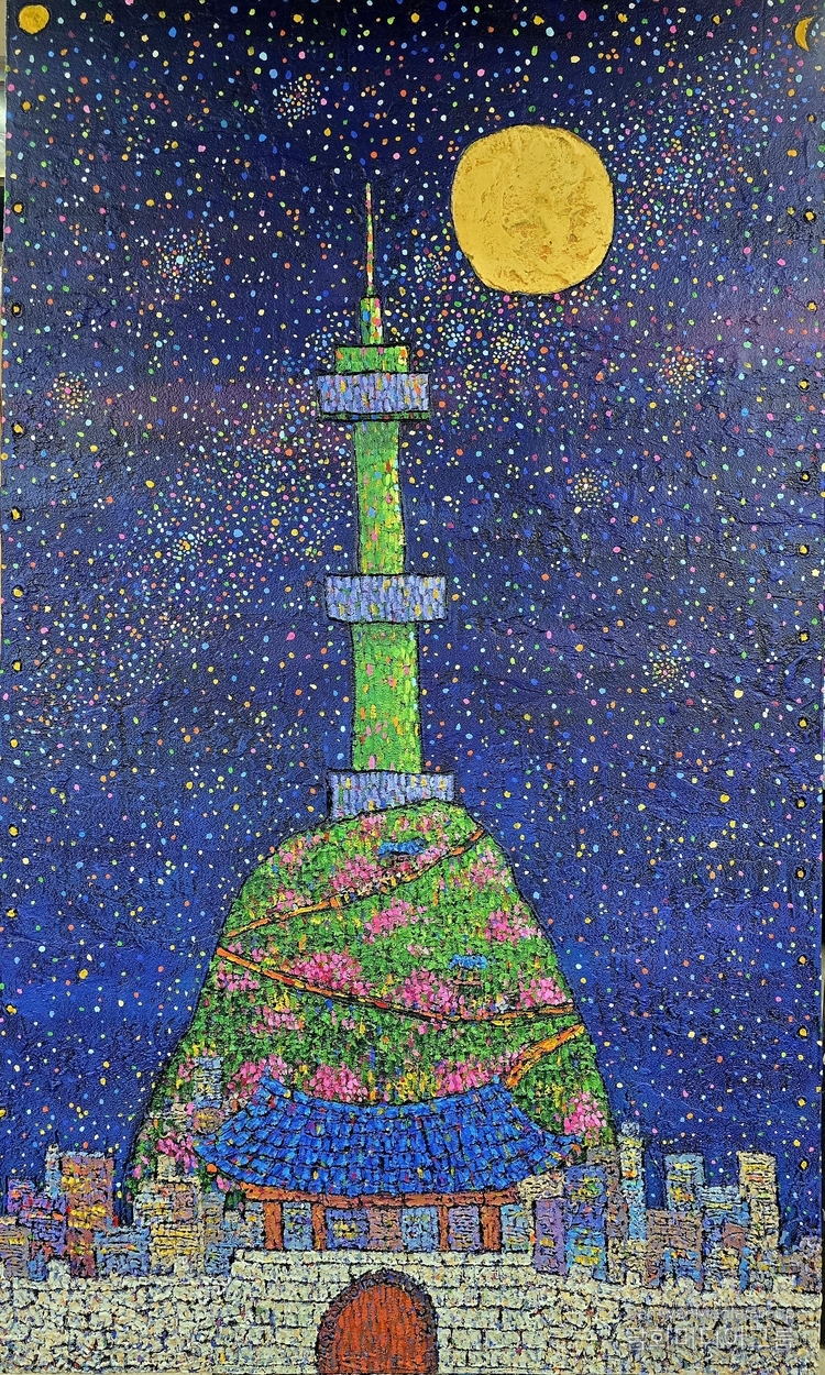 사는이야기- 서울의 달, 97x162.2cm, 혼합재료, 2025년,, 4000만원, 김용모